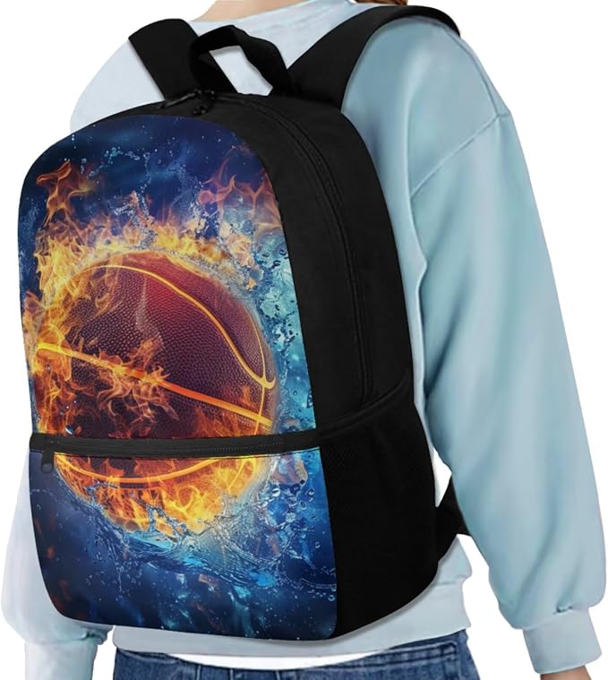 Galaxy Basketball Backpack for Boys Girls Backpack with Lunch Box Water Bottle Carrier and Large Pencil Case 4PCS Set Bookbag with Front Pocket for School 17 inch Sturdy School Bag for Kids - Image 2