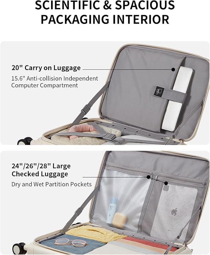 Expandable Top Open 28 Inch Checked Luggage with Spinner Wheels, Large Suitcase with TSA Lock, Hardside Travel Luggage Suitcases for Men Women, for 25+Days Travel, Coconut White - Image 5