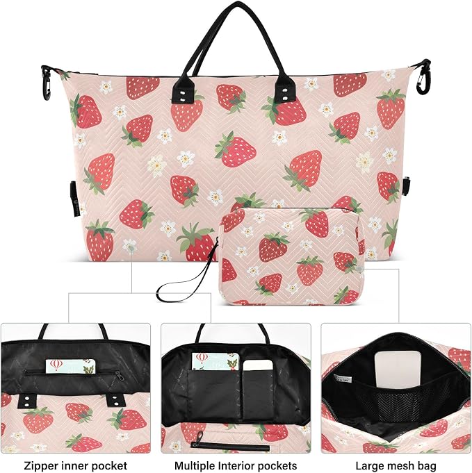 Weekender Bags Travel Duffel Gym Bag Small Scale Strawberry Carry on Overnight Tote Bag with Toiletry Bag for Airplane Travel Trip Gym Yoga - Image 2