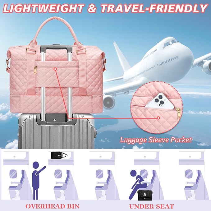 Gifts for Friend Women Girls Birthday Initial Travel Duffle Bag Quilted Weekender Bags Carry-On Overnight with Makeup Bag, Gym Bag with Shoe Compartment, Pink-O - Image 8