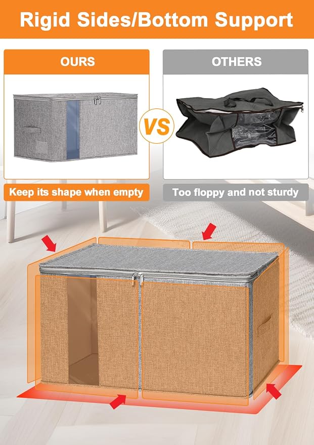 punemi Comforter Storage Bag, Large Blanket Storage Bags with Sturdy Structure, Zipper & 2 Handles for King/Queen Comforters, Quilts, Duvets, Pillows, Bedding and Clothes, 21.7x14.2x11.8in, 2 Pack - Image 2
