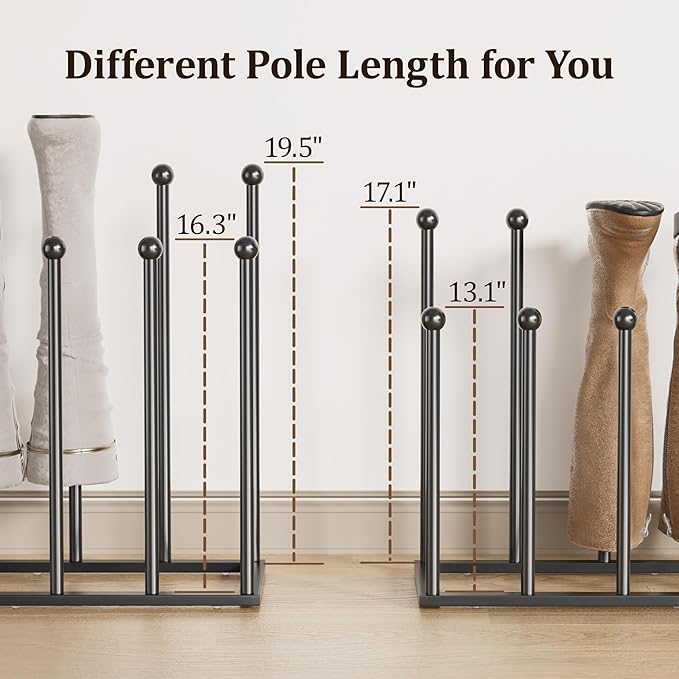 pickpiff Free Standing Shoe Racks - 19.5 Inch Black Metal Boot Rack Organizer Tall Boots for Dorm Room, Closet, Entryway, Bedroom, Patio Outdoor, Hallway, Black, Shoe Storage Fit for 8 Pairs - Image 5
