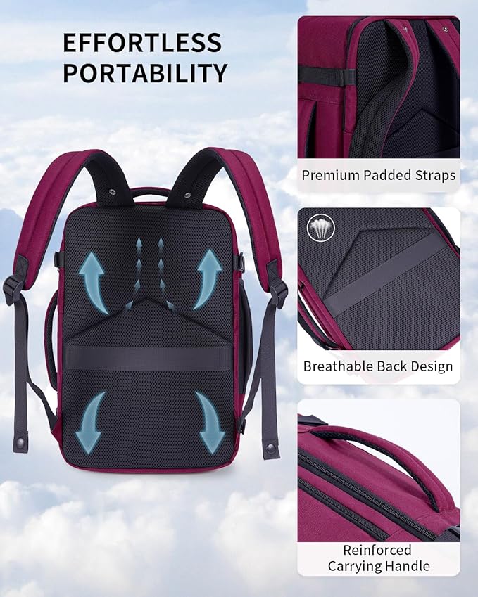 ECOHUB 17" Small Travel Backpack, United Airlines Personal Item Bag 17x10x9 with 16 Pockets, Water Resistant Rucksacks Fit 15.6" Laptop, AirTag Pocket, Lightweight Casual Daypack, 25L, Red - Image 5