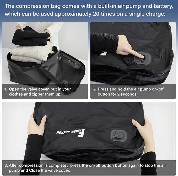 Travel Vacuum Bags with Pump,40L Built-in Air Pump Vacuum Bags for Travel,180°Open, Reusable Compression Bags for Carry On Suitcases and Backpack(2PC(Built-in Air Pump)) - Image 6