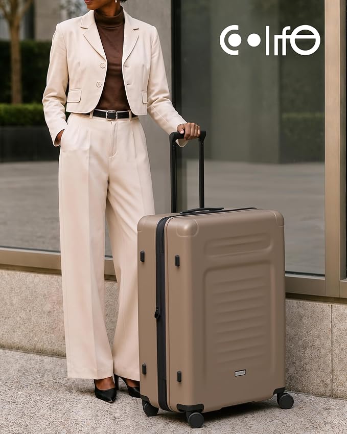 Coolife Checked Suitcases Luggage: Large Travel Luggage with Spinner Wheels Expandable Hardside Suitcases with TSA Lock,29 Inch Apricot - Image 9