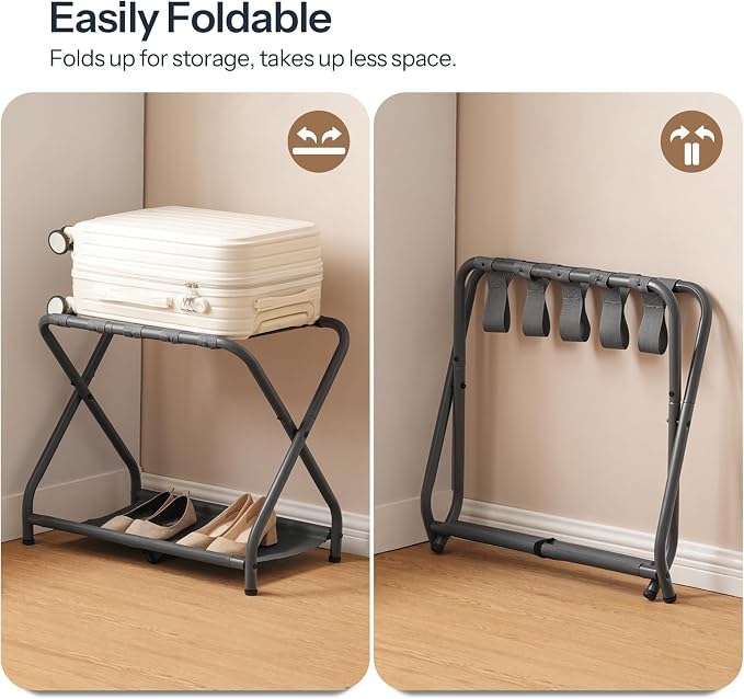 HOOBRO Luggage Rack, Pack of 2, Folding Suitcase Stand with Fabric Storage Shelf for Guest Room, Bedroom, Hotel, Holds up to 100 lb, 27 x 15.3 x 22 Inches, Space Saving, Gray GY04XLP201 - Image 9