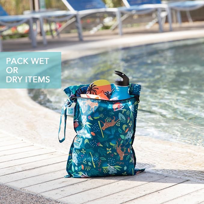 Bumkins - Waterproof Wet Bag & Clear Travel Bags - For Beach, Baby, Travel, Swim Suit, Cloth Diapers, Pump Parts, Pool, Gym, Toiletries - Reusable & Easy to Clean - Jungle - 4 Pack - Image 4