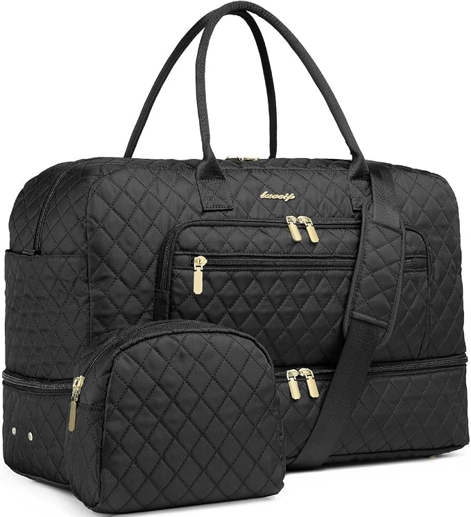 LUOCIP Large Women Travel Duffle Bag, Carry on Bag with Wet Toiletry Pocket for Overnight, Weekend, Yoga, Gym, Business Trips, Sport and Hospital, Black by LUOCIP