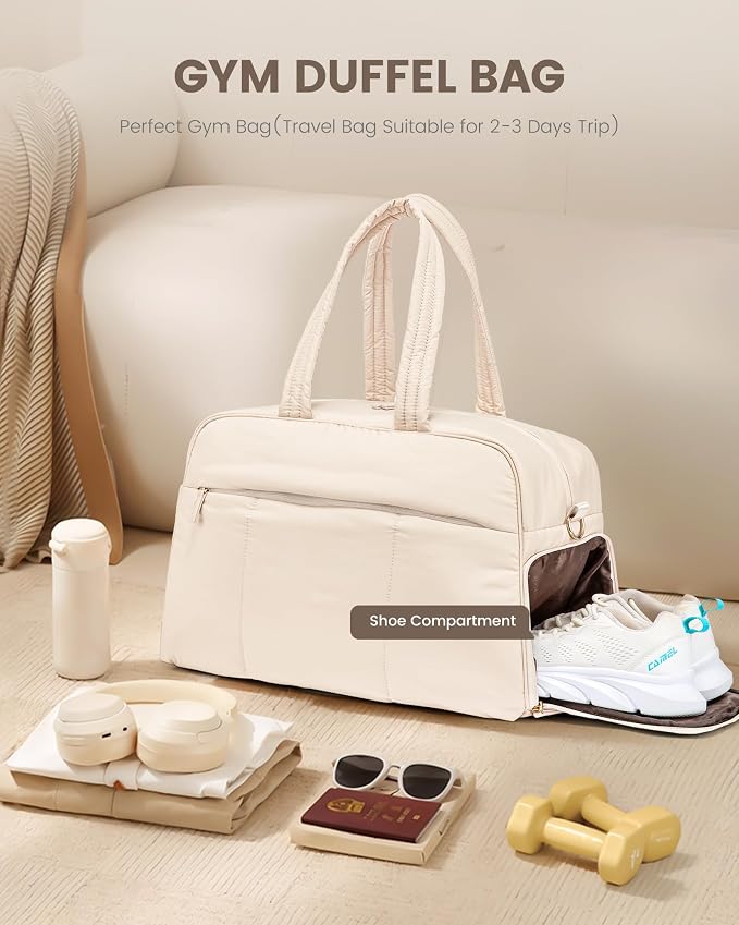 LOVEVOOK Travel Duffel Bag, Gym Bag for Women with Shoe Compartment, Carry on Weekender Bags with Wet Pocket for Women,Water Resistant Puffer Workout Bag for Sports Gym - Image 6