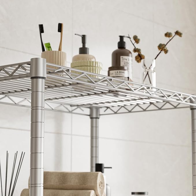 Golpart 4 Tier Shelves Storage Shelf Wire Closet Bathroom Organizers Metal Pantry Kitchen Garage Shelving Unit Laundry Room Organization Home Rack Net Basket White with Wheels 14”D X 24”W X 48.9”H - Image 5