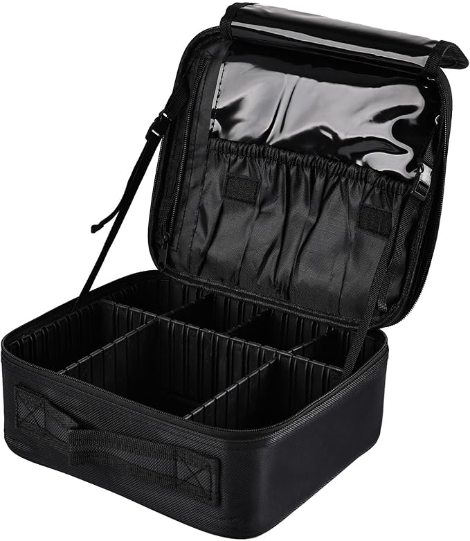 Greenfeather Travel Makeup Bag, Professional Cosmetic Train Case Organizer for Women, Portable Travel Cosmetic Brush Bag Holder Makeup Artist Storage Box with Adjustable Dividers, Black by Greenfeather