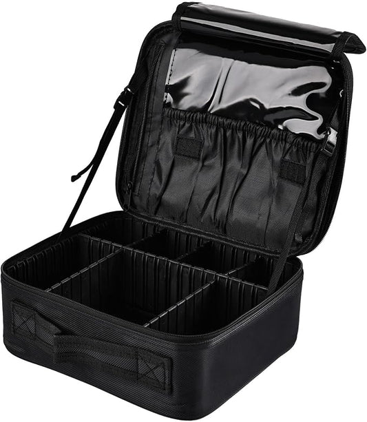 Greenfeather Travel Makeup Bag, Professional Cosmetic Train Case Organizer for Women, Portable Travel Cosmetic Brush Bag Holder Makeup Artist Storage Box with Adjustable Dividers, Black by Greenfeather