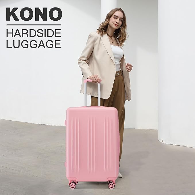 Kono Lightweight 28 Inch Expandable Luggage with Quiet Spinner Wheels TSA Lock, Scratch and Drop Resistant PC+ABS Hardside Durable Large Checked Suitcase, Pink - Image 2