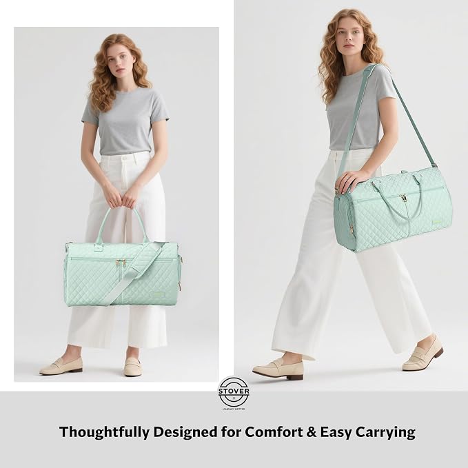 STOVER Women’s Convertible Garment Duffel Bag for Travel – 2-in-1 Carry-On Weekender/Overnight Tote - Wrinkle-Free Dresses, Suits & Clothes + Shoe Compartment & Bonus Toiletry Bag (Coastal Mint) - Image 7