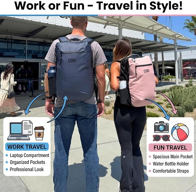 COR Surf Island Hopper Travel Backpack, 40L Black, Personal Item Carry On | Carry On Backpack for Men & Women, Clamshell Opening, Hidden Passport Pockets, Water Resistant, Laptop Sleeve, YKK - Image 8
