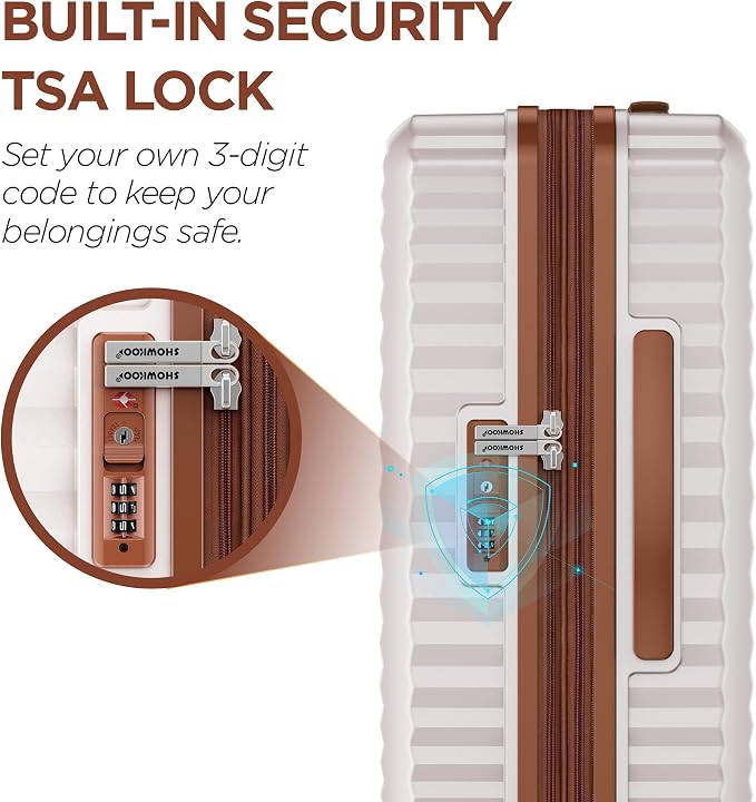 SHOWKOO Carry On Luggage Hardshell Lightweight Luggage Set, Suitcase with Double Spinner Wheels Tsa Lock White 3 piece set Beige White (DB/TB/20in) - Image 7