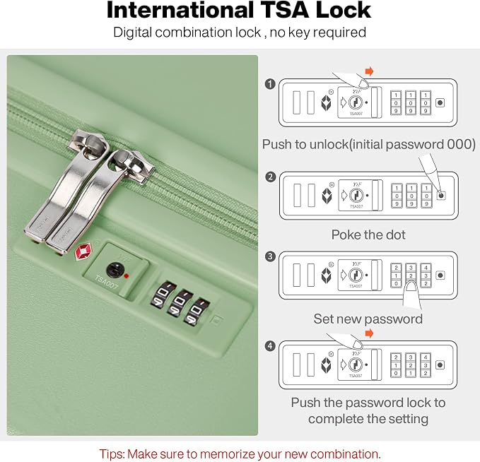 mixi Carry on Luggage, Suitcase with Spinner Wheels 16in Luggage Hardshell Lightweight Rolling Suitcases PC with Cover & TSA Lock, Avocado Green - Image 7