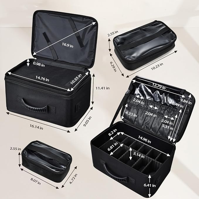 Costravio Makeup Bag Organizer Large Makeup Case Backpack Professional 2 Layers Cosmetic Storage Organizer Brush Slot with 3 Clear Set Bags for Makeup Artists with Shoulder Strap Adjustable Dividers - Image 6
