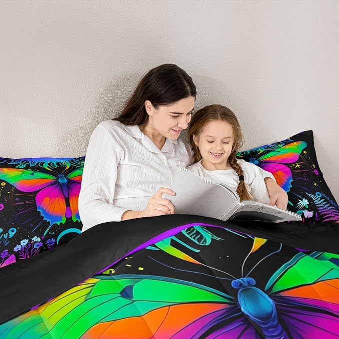 Erosebridal Moth Comforter Set King Hippie Psychedelic Sun and Moon Bedding Set,Purple Blue Ombre Galaxy Floral Botanical Comforter for Girls Teens Women Stars Planet Quilt Duvet 2 Pillowcases - Image 5