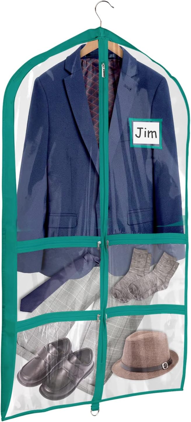 Univivi Clear Blue-Green PVC Dance Costume Garment Bag 40 Inch For Dance Competitions With 4 Medium Zipper Pockets And 1 Large Back Zippered Pocket (12 Pack, Clear Blue-Green) - Image 2