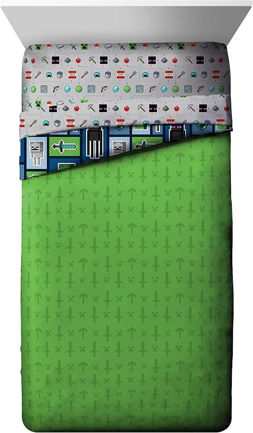 Minecraft Creeper Full Size Comforter Set 5 Piece Kids Bedding, Multi | Zombie, Bed in a Bag, Comforter Sheets Pillowcases, Official Product, Soft Microfiber, Machine Washable, Boys Gift - Image 3