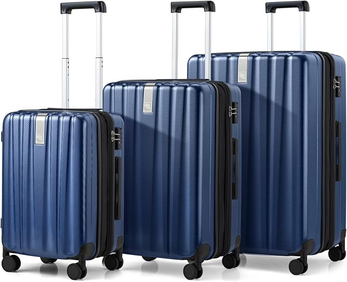 Hanke Expandable Hardshell Luggage Sets 3 piece Carry On Luggage with Wheels Suitcases Lightweight Checked Travel Luggage Rolling Large Suitcase Travel Luggage Bag Woman Men 20/24/29 Inch(Dark Blue) by Hanke