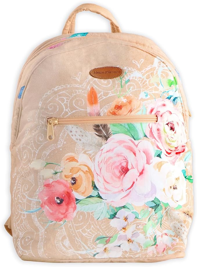 Maison d' Hermine Backpack for Women Men Cotton Shoulder Multipurpose Rucksack with Small Pouch Lightweight Multi Pocket Bag for Travel Work Beach Perfect for Spring Summer (Ibiza - Wheat) by MaisondHermine