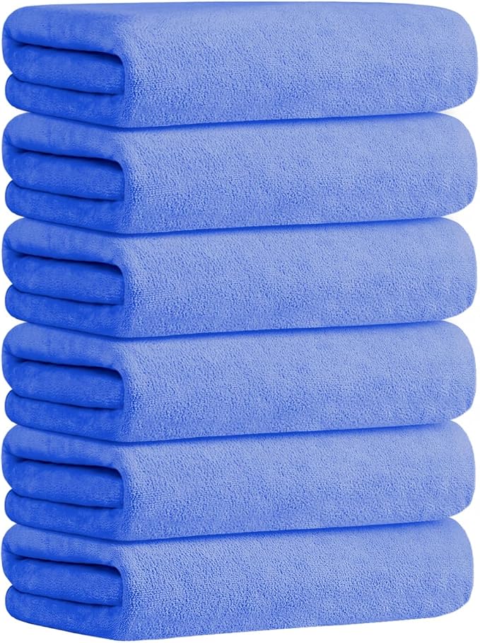 JML Microfiber Bath Towels Set with Hanging Loop, Blue, 27" x 55", 6 Pack | Large, Absorbent, Soft, Fast Drying, Lint free, Fade Resistant, Multipurpose for Adult, Beach, Pool, Sport, Yoga - Image 2