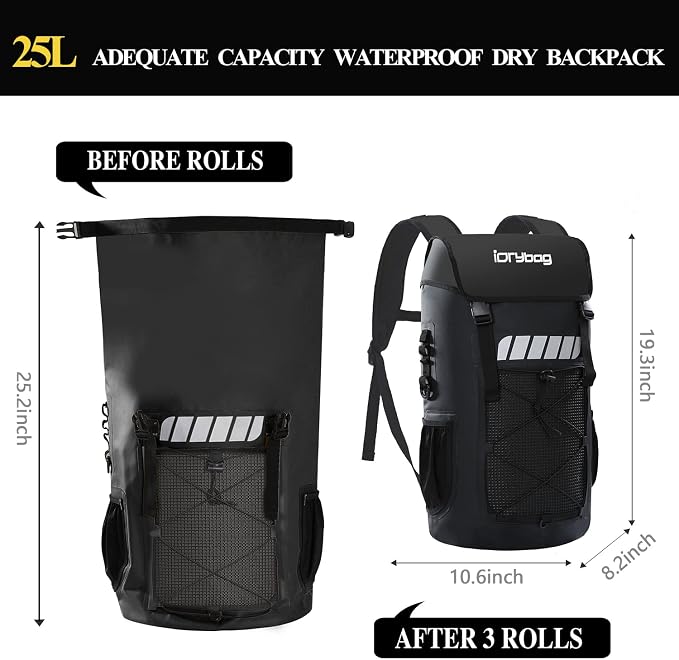 IDRYBAG Waterproof Backpack for Men 25L/45L, Dry Bags Kayak, Dry Backpack Camping Hiking - Image 3