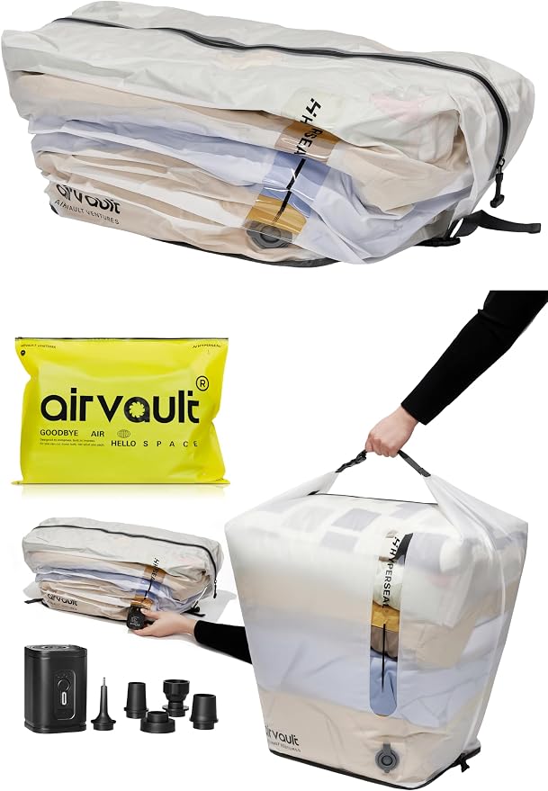 AirVault Vacuum Duffle Travel Bag with Air Pump, Waterproof Compression Storage Bags for Travel & Moving (80L Tapered Duffle, 2-Pack) by AirVault