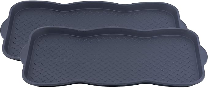 Superio Multi-Purpose Boot & Shoe Tray, Black, 29.75 x 15 Round Scalloped, Protects Floors from Water and Dirt, Waterproof for All Weather Indoor or Outdoor Use (2) by Superio