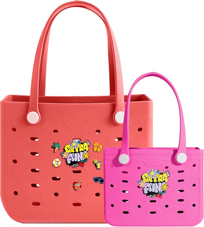 2-Pack Beach Bags Medium & Small,Waterproof Sandproof Rubber Tote Set for Women Men, Vacation Pool Boat Essentials - Image 5