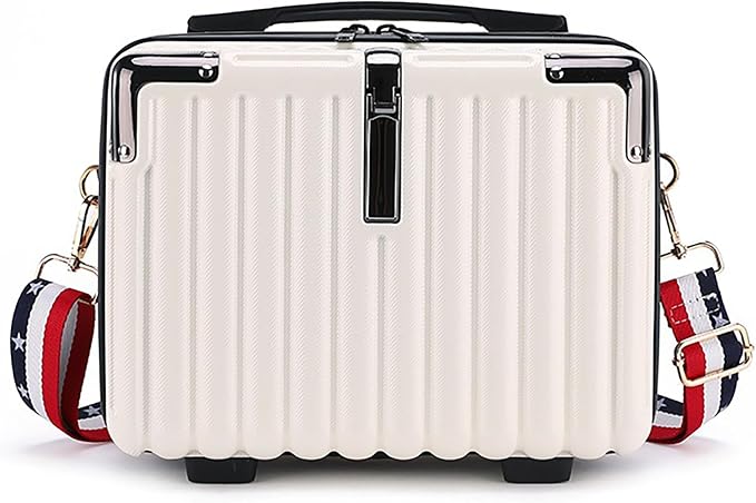 Mini Suitcase Hard Shell Makeup Case Stress-Resistant ABS Hard Makeup Travel Case Portable Hand Luggage with Shoulder Strap for Travel Camping Home Organizer White by Duleylv-BetterLife