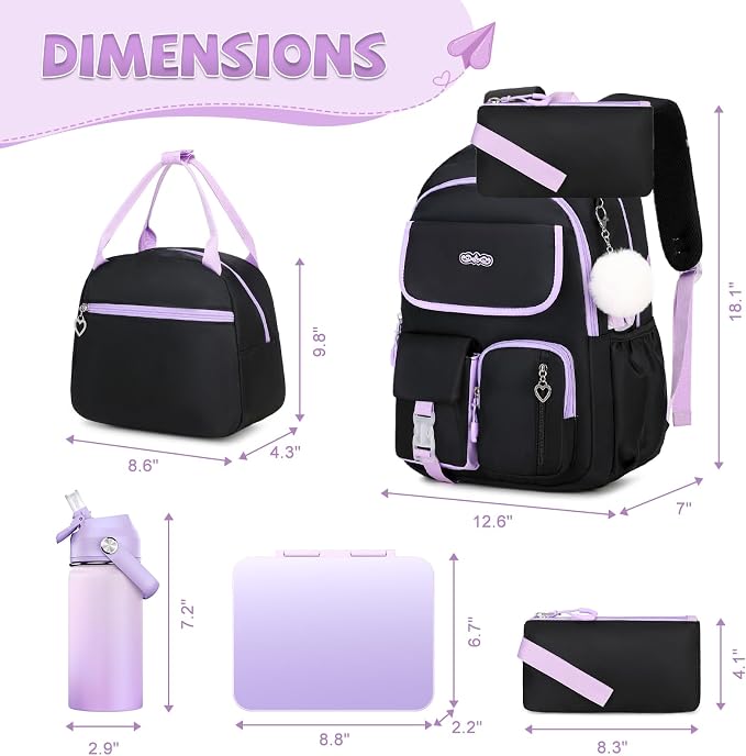 DIGOBAY Backpacks for Girls, 12PCS School Backpack with 43OZ Bento Box 14OZ Water Bottle Lunch Bag Pencil Pouch for Teen Girl Kids Elementary Primary Middle High College Travel School bag Bookbag Set - Image 2