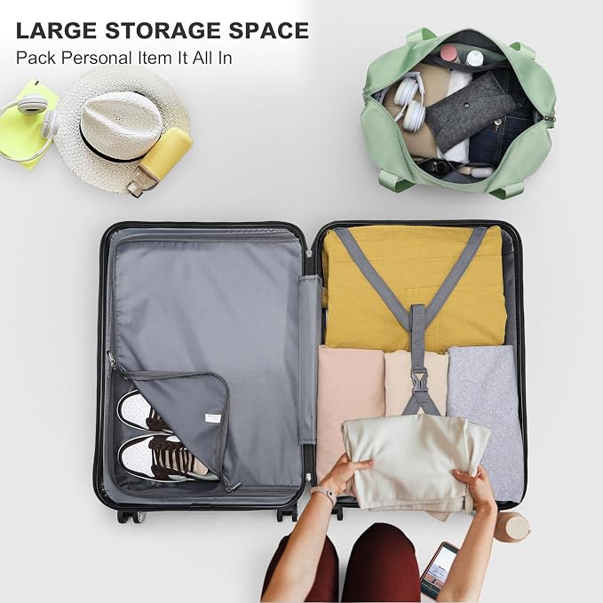 Kono Luggage Set 4 Piece Carry On Hardside Luggage with Spinner Wheels | Lightweight PC+ABS Carry On Suitcase with TSA Lock Apple Green - Image 4