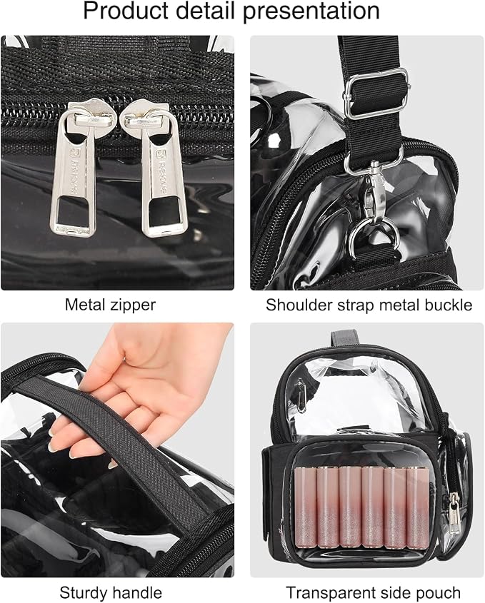 TANTO Clear Makeup Brush Case,Stand-up Makeup Cup Large Cosmetic Organizer Holder Professional Makeup Artist Travel Case with Adjustable Divide&Strap (02-Black（X Large）) - Image 4