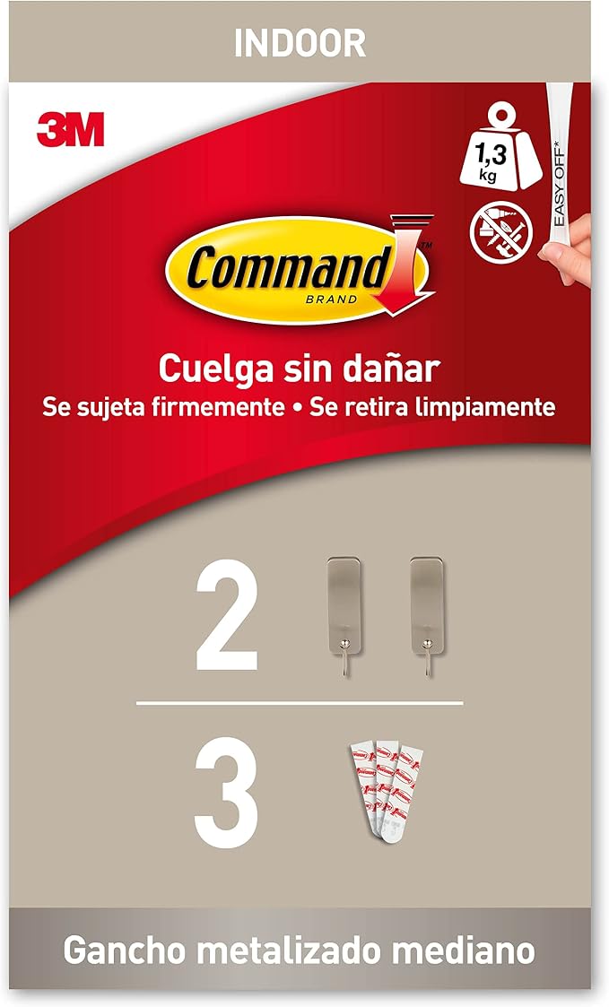 Command Decorative Hook, Brushed Nickel, Indoor use - 2 Metal Medium Hooks and 3 Adhesive Strips - Hang Jackets, Purses, Handbags, Backpacks, Hats, Scarves, Dog Leads - Organise Damage Free - Image 2