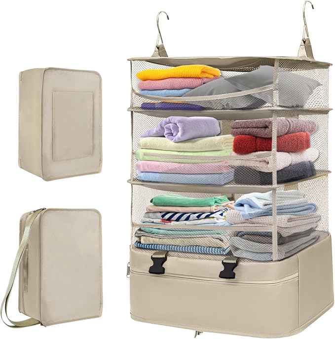 Hanging Packing Cubes for Travel, Oxford 300D fabric hanging storage organizer, can be carried on both shoulders (rice-white, L-1) - Image 8