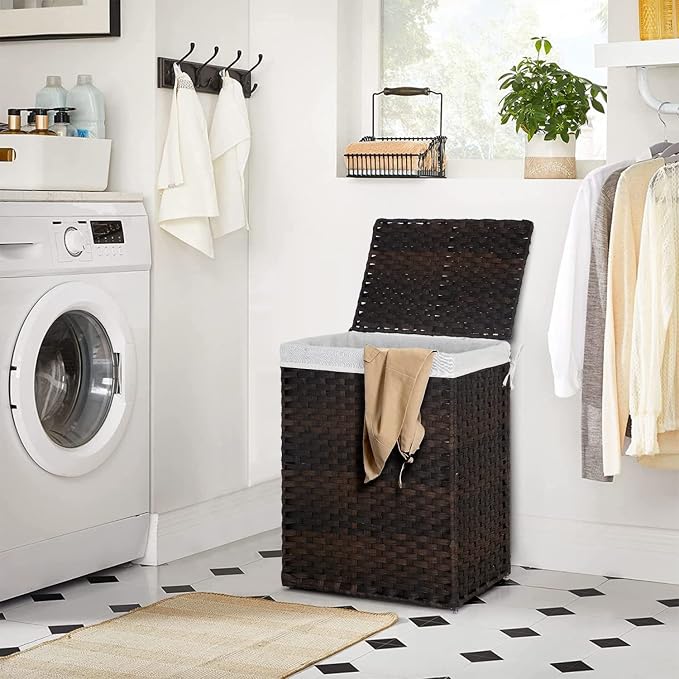 Paylesshere Laundry Hamper Handwoven Laundry Basket 90L/110L Foldable Rattan Laundry Hamper With Lid,2 Removable Liner Bags & 6 Laundry Bags,Clothes Hamper for Bathroom, Brown - Image 2