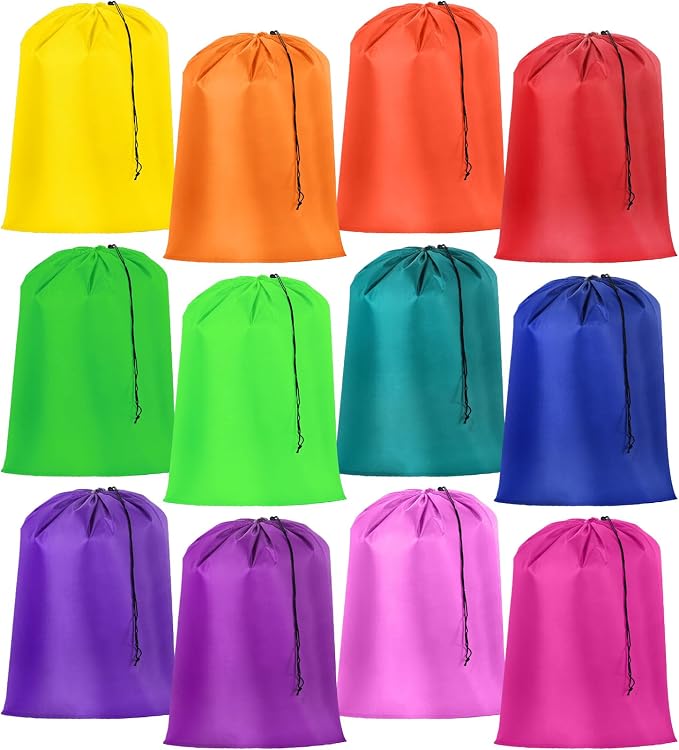 Woanger 12 Pack 28 x 45 Inch Extra Large Laundry Bags Bulk, Bright Colors | Washable Travel Laundry Bag with Drawstring Closure Large Dirty Clothes Organizer for College Dorm Home Hotel Camping by Woanger