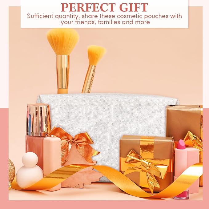 50 Pcs Makeup Bag Bulk PU Leather DIY Cosmetic Plain Preppy Makeup Pouch Portable Waterproof Toiletry Bags for Women Travel Pencil Case Cosmetic Organizer (Ivory White) - Image 6