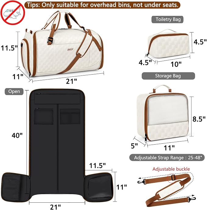 Convertible Garment Bags for Travel - Carry on Garment Duffle Bag with Backpack Straps for Men Women, 4 in 1 Large Travel Duffel Bags with Shoes Compartment Hanging Suit Dress Weekender Bag 3pcs Set - Image 7