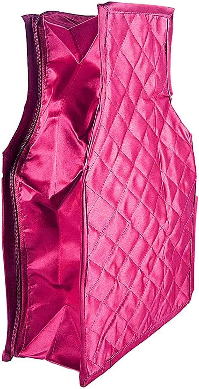 atorakushon Set of 5 Fabric Satin Saree and Blouse Covers Garments Clothes Storage Bag Wardrobe Organizers With Double Zip Lock & Transparent Window (Pink) - Image 6