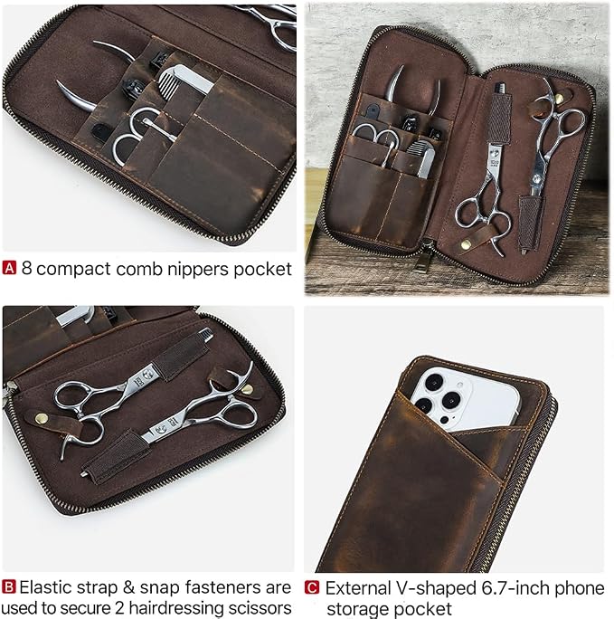 CONTACTS Full Grain Leather Manicure Set Case for Men Hairdressing and Nail Clipper Tool Organizer Travel Grooming Kit Pouch Empty Pouch by Handmade (Case Only) - Image 3