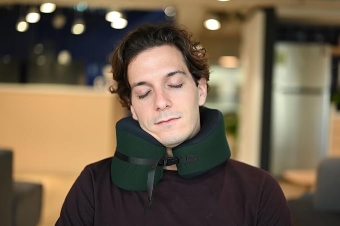C CUSHION LAB Travel Pillow, Award-Winning Patented Ergonomic Design for Chin & Neck Support Memory Foam Neck Pillow, Compact Airplane Pillow for Traveling, Flight, Car (Hunter Green, Large) - Image 3