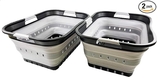SAMMART 42L (11 gallon) Collapsible Plastic Laundry Basket - Foldable Pop Up Storage Container/Organizer - Portable Basket - Space Saving Hamper (Black/Alloy Grey (Set of 2)) by SAMMART