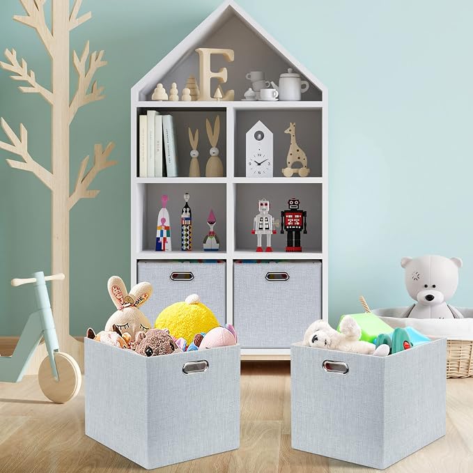 Posprica 13x15x13in Collapsible Storage Bins, Fabric Foldable Cube Storage Boxes, Decorative Storage Baskets Organizer for IKEA Kallax, Shelves, Closet, Clothes, Set of 4-Grey - Image 8