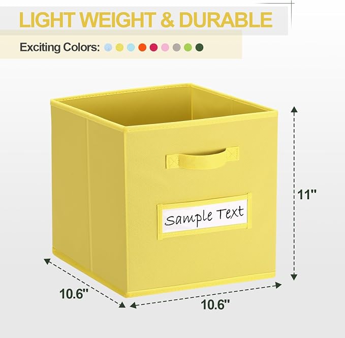 Fabric storage cubes (8 Pack) 11 Inch Cube Storage Bin, cube organizer bins with 8 Labels Window Cards & a Pen, Foldable cube organizer bins and Storage Box, Dark Yellow - Image 2