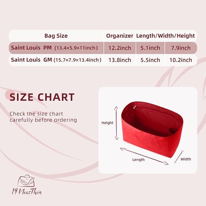 Lightweight Bag Insert for Saint Louis GM, Side Zipper, Ruby | Bottle Holder and Side Zip, Smooth Satin Interior, Easy-Care Outer Surface, Multiple Color Options, Structured Yet Flexible - Image 2