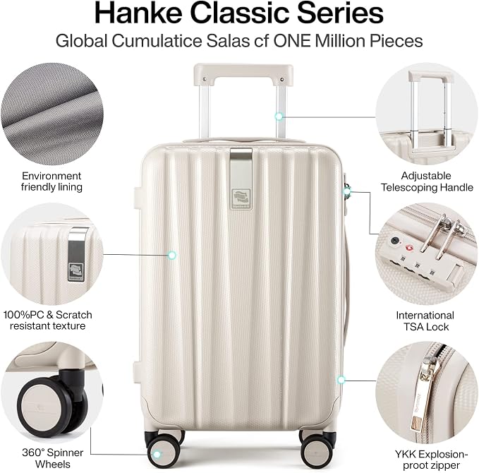 Hanke Luggage Sets 2 piece Carry On Luggage with Wheels PC Hard Shell Suitcases Lightweight Checked Travel Luggage Large Travel Suitcase Woman Men 20/29 Inch(Ivory White) - Image 3